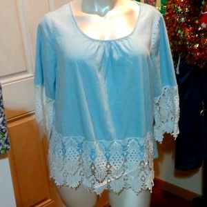 3X Peasant Style Crotcheted Blouse